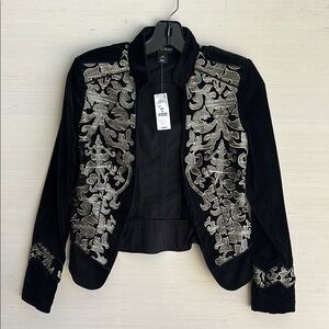 White House Black Market Elegant Black and Gold Embroidered Jacket
